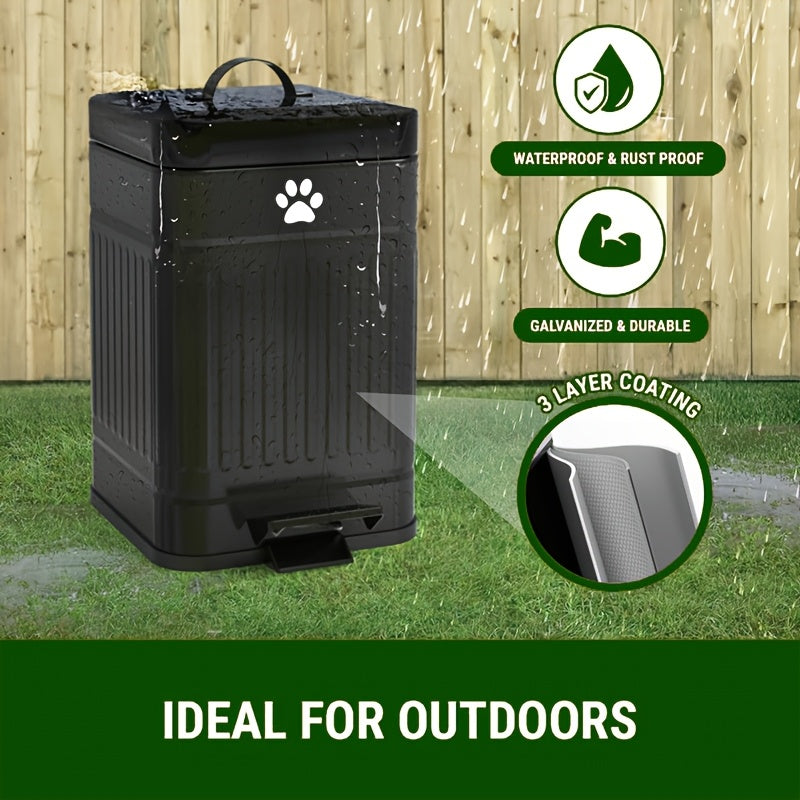 NNETM Dog Poop Bin Trash Can Outside, 19cm×29cm 1.3 Gal Metal Black, Poo Container Bin Waterproof Odor Control Hande-free
