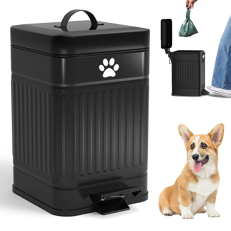 NNETM Dog Poop Bin Trash Can Outside, 19cm×29cm 1.3 Gal Metal Black, Poo Container Bin Waterproof Odor Control Hande-free