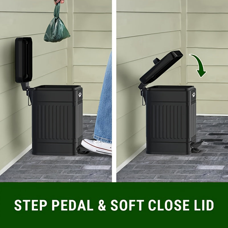 NNETM Dog Poop Bin Trash Can Outside, 19cm×29cm 1.3 Gal Metal Black, Poo Container Bin Waterproof Odor Control Hande-free